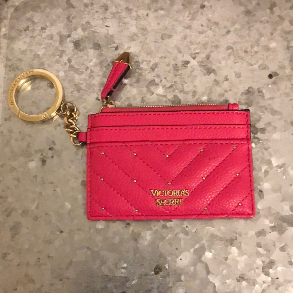 Pink Victoria secret card holder and change purse with key ring